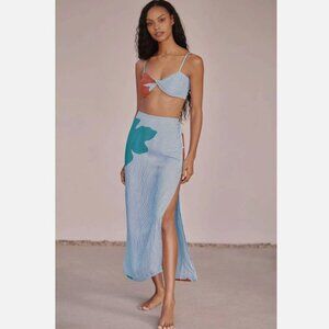 Brand New by Anthropologie Celandine Linen Blend Bandeau Crop Top & Skirt Set